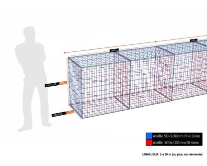 Vignette Kit gabion 100 cm (H) x 70 cm (L), pour soutènement, assemblage spirales, mailles 5 x 10 cm, grilles non visibles mailles 10 x 10 cm
