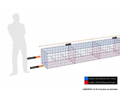 Vignette Kit gabion 50 cm (H) x 50 cm (L), pour soutènement, assemblage agrafes, mailles 5 x 10 cm, grilles non visibles mailles 10 x 10 cm