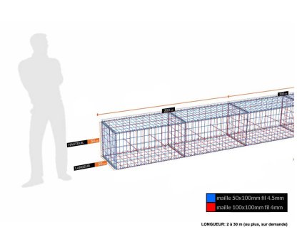 Vignette Kit gabion 50 cm (H) x 50 cm (L), pour soutènement, assemblage spirales, mailles 5 x 10 cm, grilles non visibles mailles 10 x 10 cm