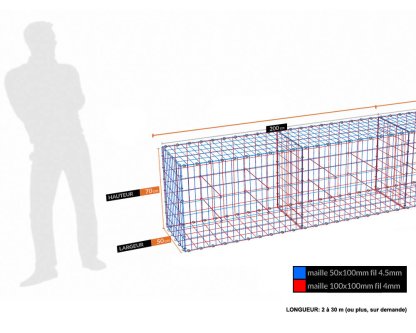 Vignette Kit gabion 70 cm (H) x 50 cm (L), pour soutènement, assemblage agrafes, mailles 5 x 10 cm, grilles non visibles mailles 10 x 10 cm