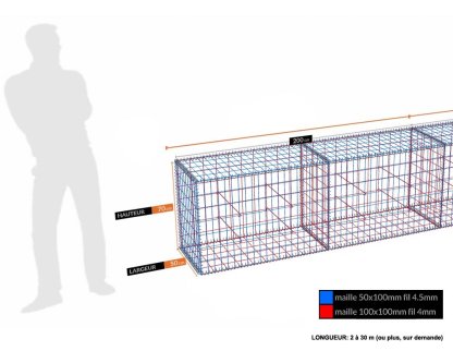 Vignette Kit gabion 70 cm (H) x 50 cm (L), pour soutènement, assemblage spirales, mailles 5 x 10 cm, grilles non visibles mailles 10 x 10 cm
