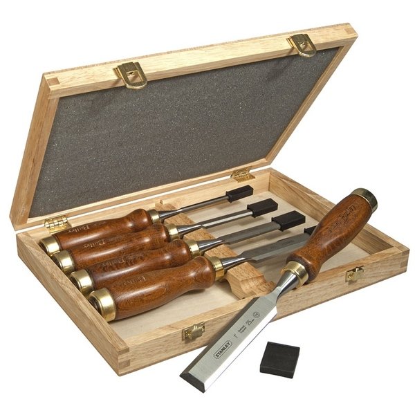 Coffret de 5 ciseaux à bois, manche en bois