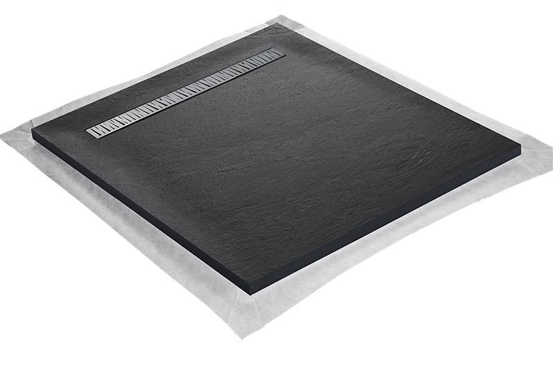 Receveur pierre naturelle rocher de mer 120 x 120 cm - grille caniveau acier excentrée