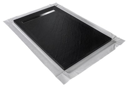 Vignette Receveur pierre naturelle graphite noir 120 x 80 cm - grille caniveau acier excentrée
