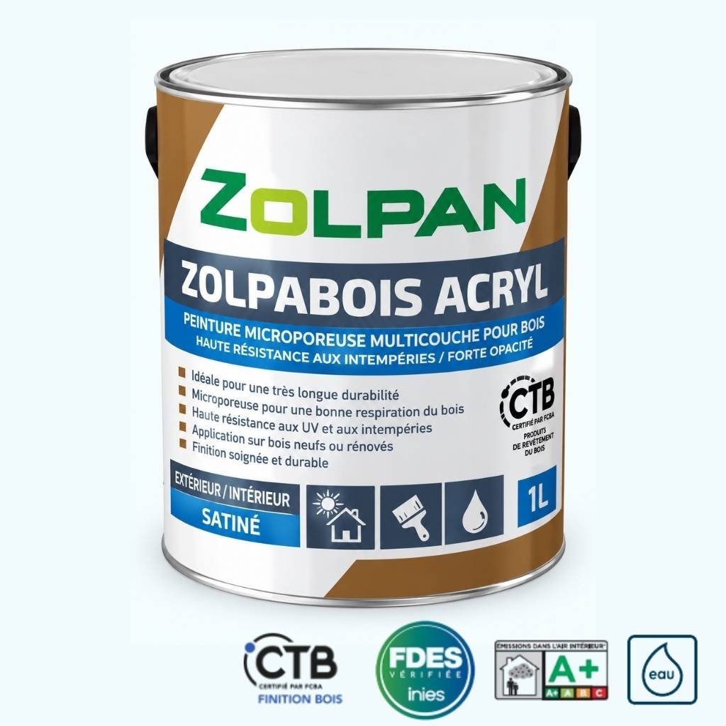 Peinture satinée acrylique microporeuse  ZOLPABOIS ACRYL pour bois