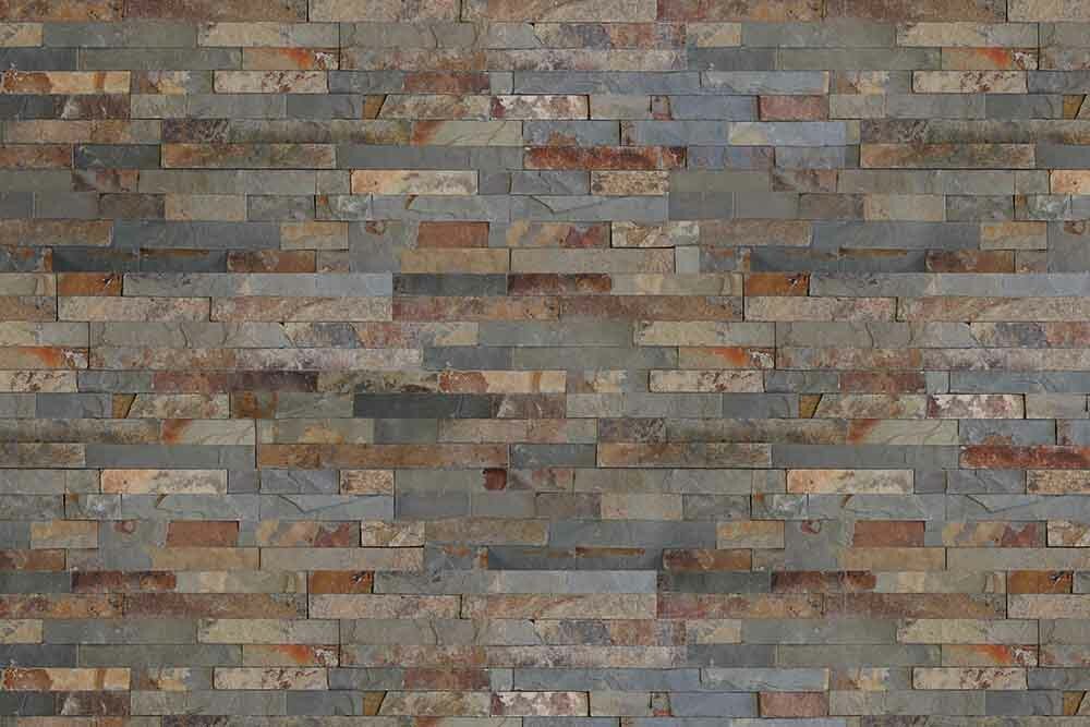 Parement pierre naturelle, teinte ardoise/rouille, en plaquette - PALETTE COMPLETE