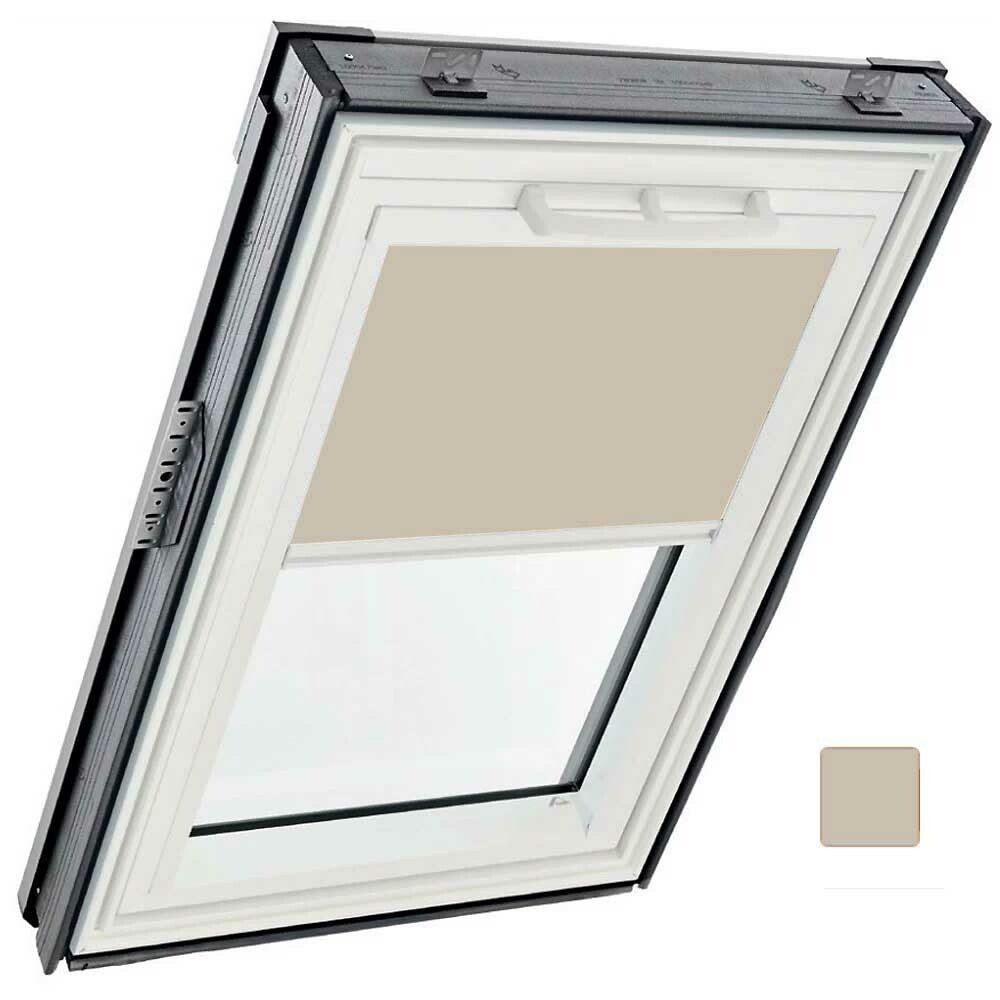 Store tamisant manuel, intérieur, toile Exclusif - couleur beige clair, glissières alu - pour fenêtre ROTO Designo R6 et R8 - 114 cm x 160 cm