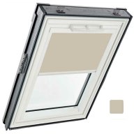 Store tamisant manuel, intérieur, toile Exclusif - couleur beige clair, glissières alu - pour fenêtre ROTO Designo R6 et R8 - 114 cm x 140 cm