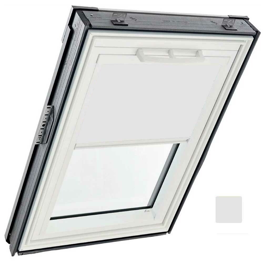Store tamisant électrique, intérieur, toile Exclusif - couleur blanc, glissières alu - pour fenêtre ROTO Designo R6 et R8 - 94 cm x 118 cm