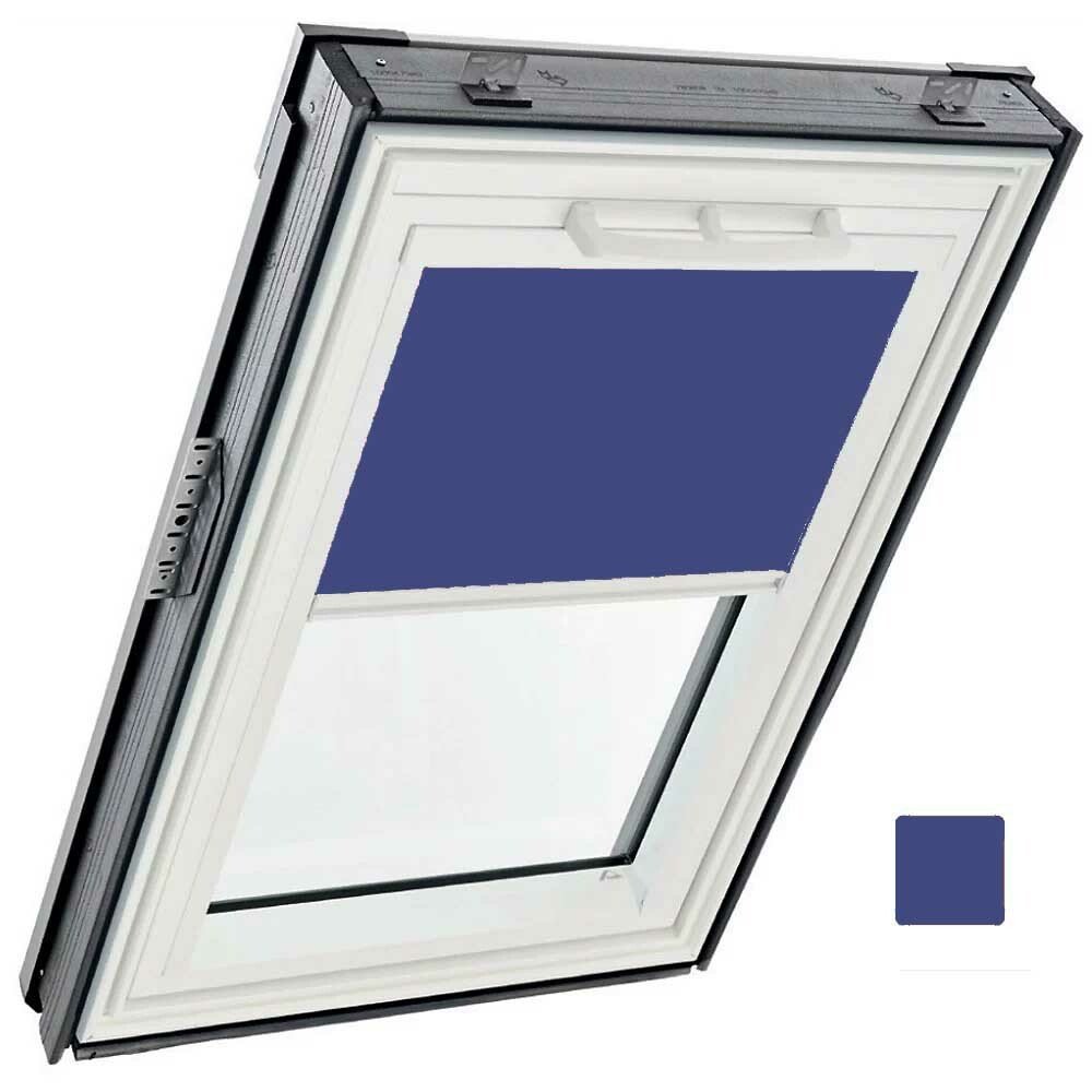 Store tamisant manuel, intérieur, toile Exclusif - couleur bleu nuit, glissières alu - pour fenêtre ROTO Designo R6 et R8 - 114 cm x 140 cm