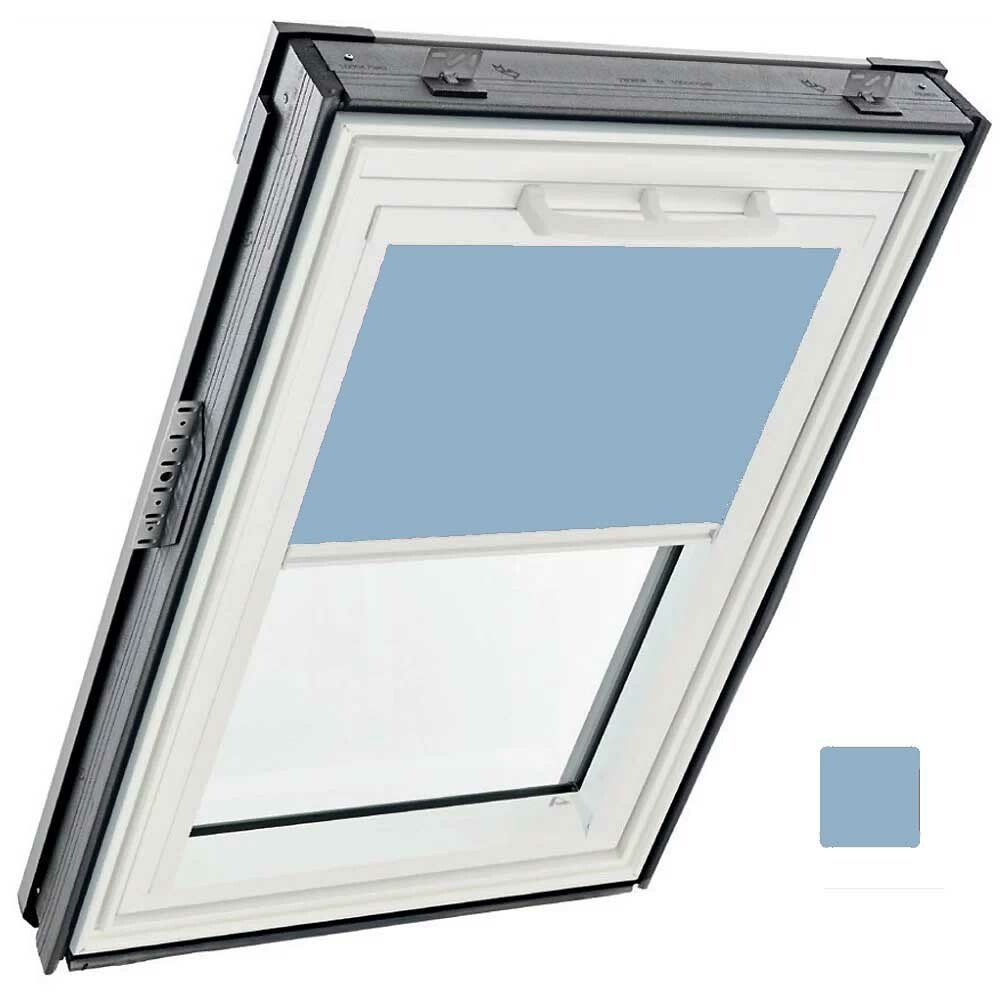Store tamisant manuel, intérieur, toile Exclusif - couleur bleu turquoise, glissières alu - pour fenêtre ROTO Designo R6 et R8 - 114 cm x 140 cm