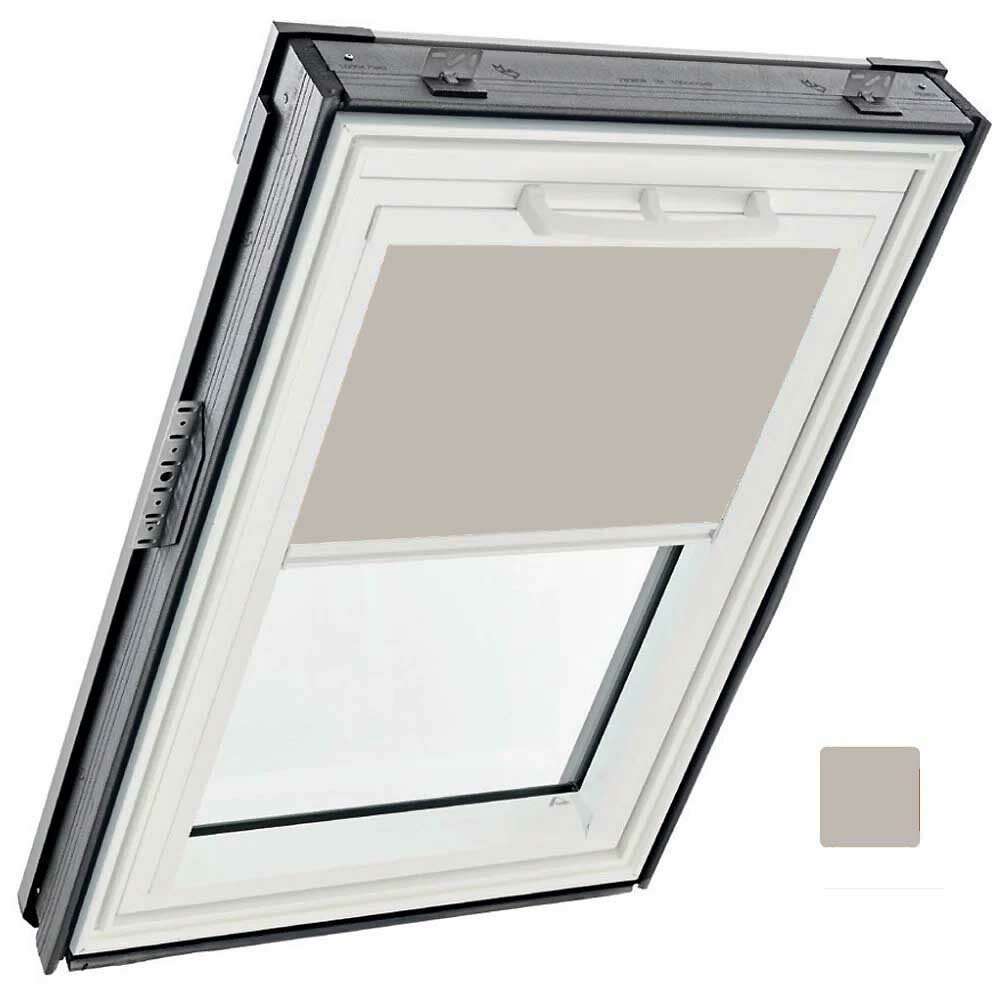 Store tamisant manuel, intérieur, toile Exclusif - couleur gris clair, glissières alu - pour fenêtre ROTO Designo R6 et R8 - 114 cm x 140 cm