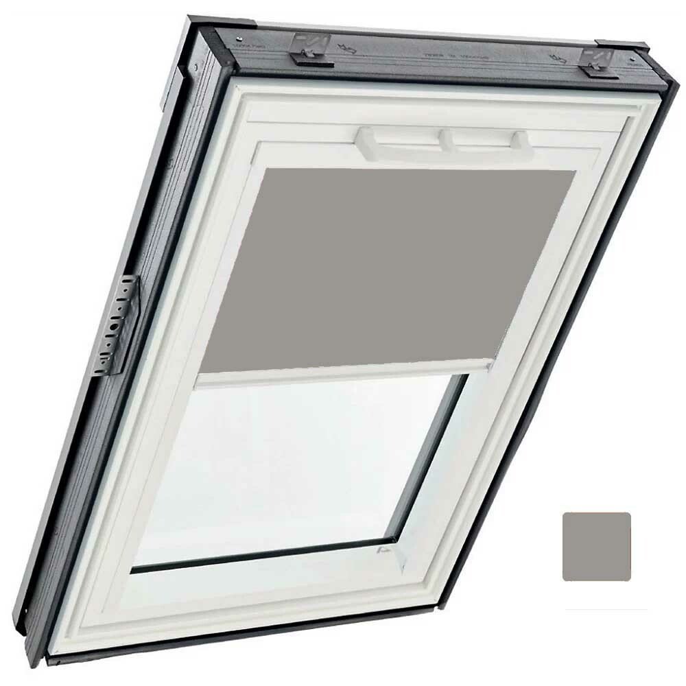 Store tamisant manuel, intérieur, toile Exclusif - couleur gris foncé, glissières alu - pour fenêtre ROTO Designo R6 et R8 - 114 cm x 140 cm