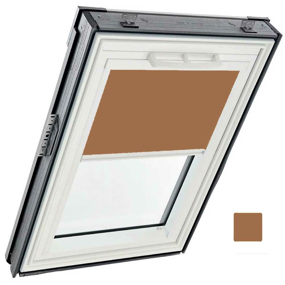 Store tamisant manuel, intérieur, toile Exclusif - couleur marron, glissières alu - pour fenêtre ROTO Designo R6 et R8 - 114 cm x 140 cm
