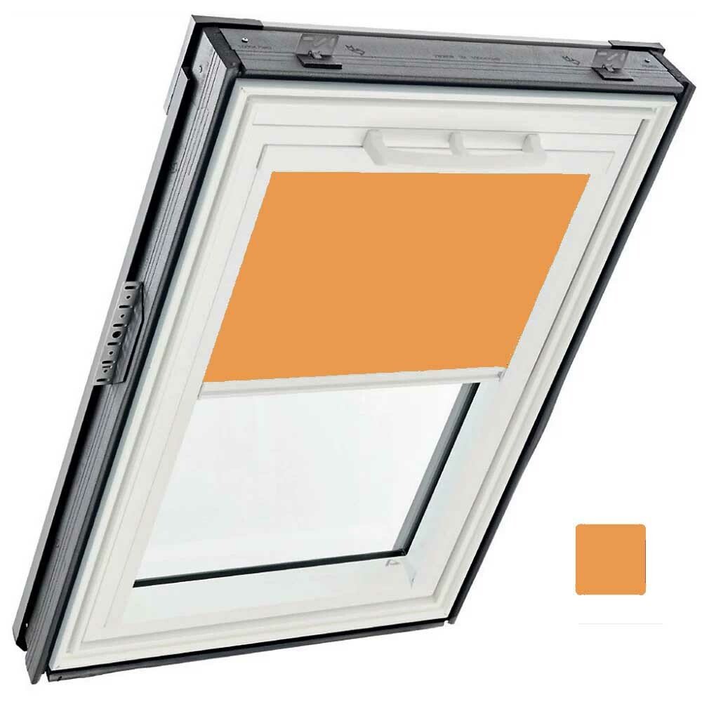 Store tamisant manuel, intérieur, toile Exclusif - couleur orange, glissières alu - pour fenêtre ROTO Designo R6 et R8 - 114 cm x 140 cm