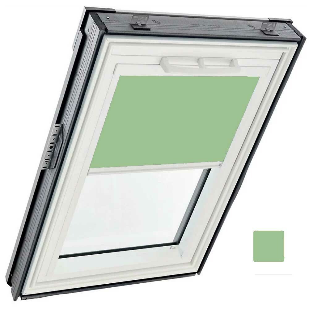 Store tamisant manuel, intérieur, toile Exclusif - couleur vert pomme, glissières alu - pour fenêtre ROTO Designo R6 et R8 - 114 cm x 140 cm