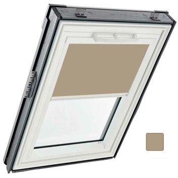 Vignette Store occultant intérieur - beige marron, glissières blanches - pour fenêtre ROTO Q -55 cm x 98 cm