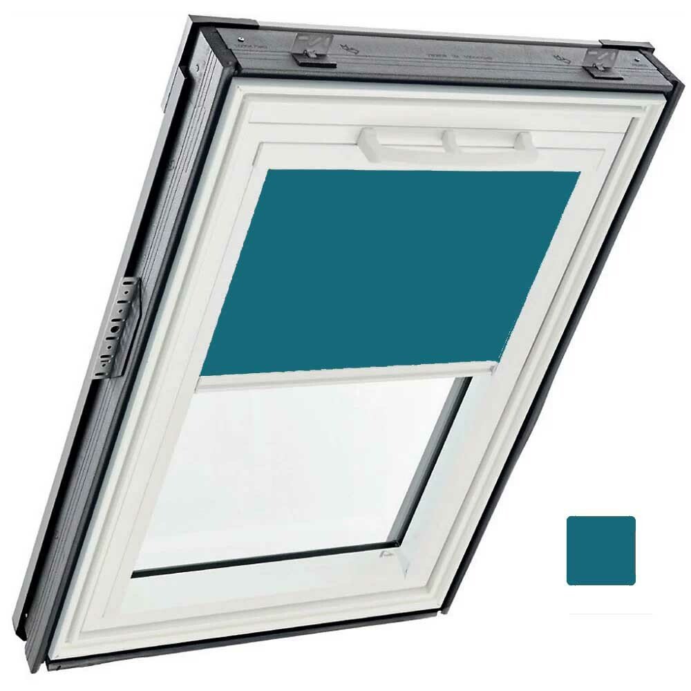 Store occultant intérieur - couleur bleu pétrole, glissières blanches - pour fenêtre ROTO designo R6 et R8 -134 cm x 140 cm